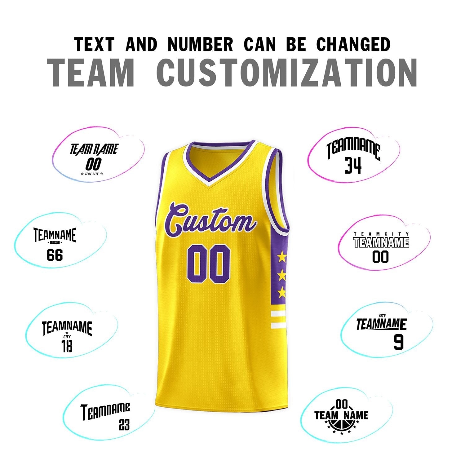 Custom Yellow Purple-White Personalized Star Pattern Sports Uniform Basketball Jersey