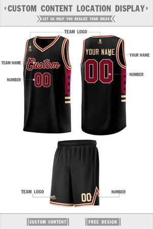 Custom Black Khaki-Crimson Personalized Star Pattern Sports Uniform Basketball Jersey