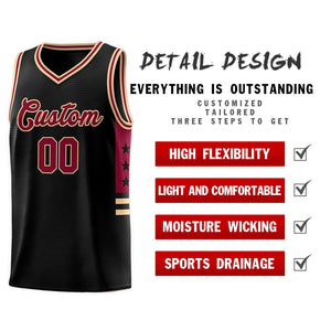 Custom Black Khaki-Crimson Personalized Star Pattern Sports Uniform Basketball Jersey