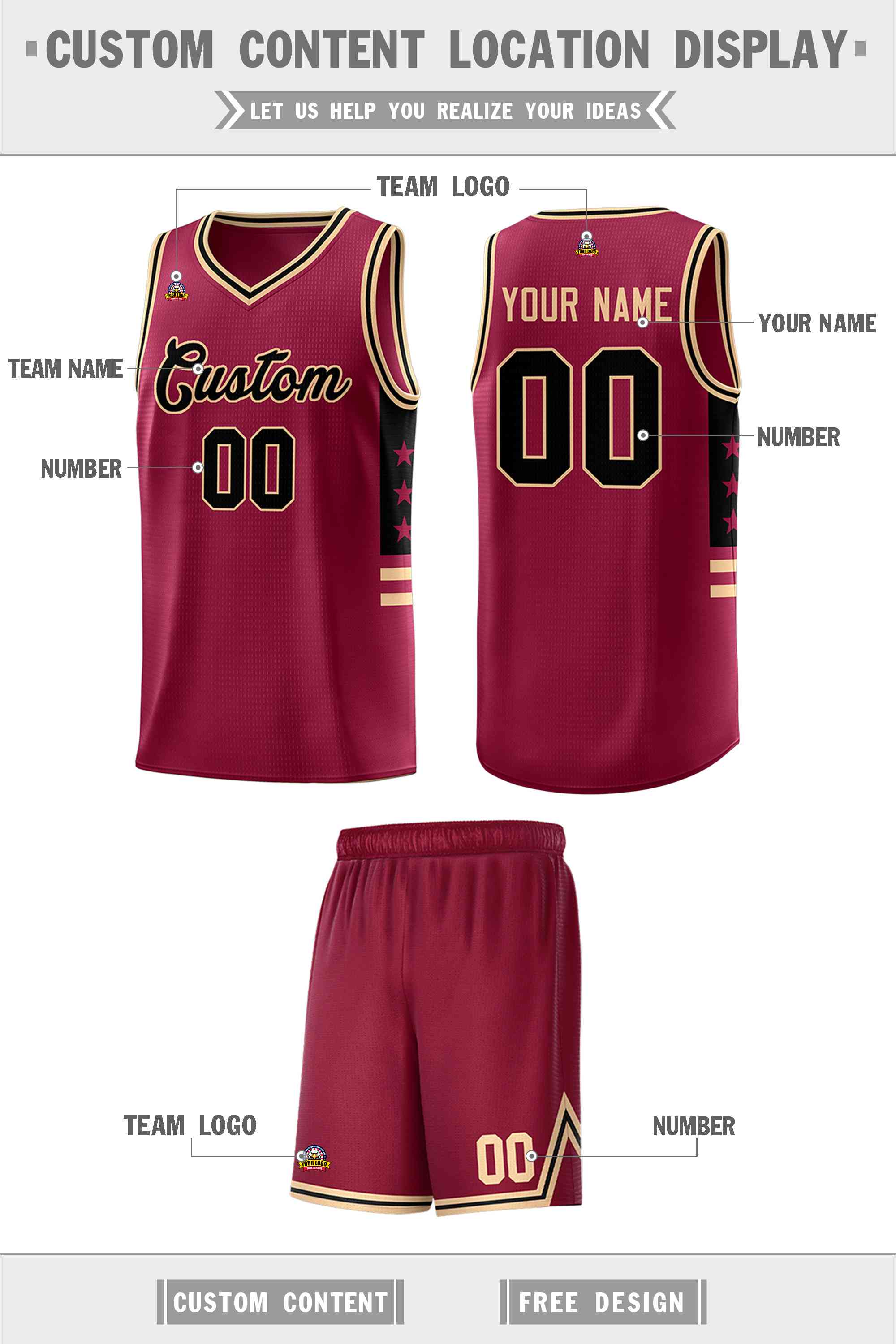 Custom Crimson Khaki-Black Personalized Star Pattern Sports Uniform Basketball Jersey