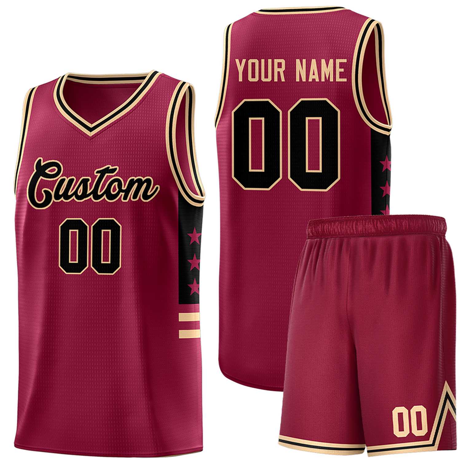 Custom Crimson Khaki-Black Personalized Star Pattern Sports Uniform Basketball Jersey