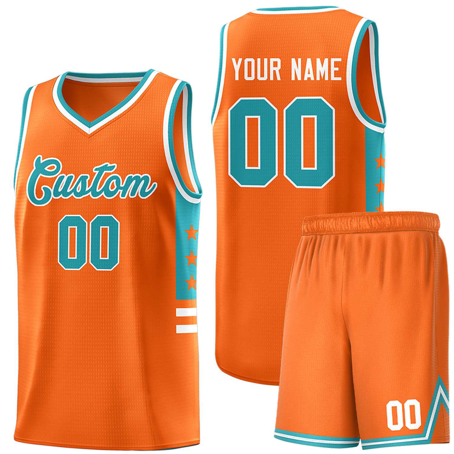 Custom Orange Aqua-White Personalized Star Pattern Sports Uniform Basketball Jersey