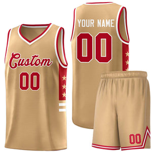 Custom Old Gold Red-White Personalized Star Pattern Sports Uniform Basketball Jersey