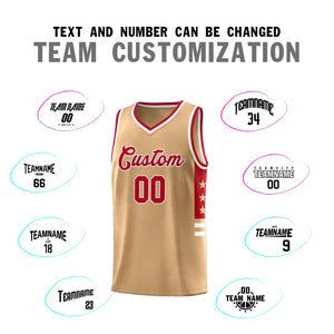 Custom Old Gold Red-White Personalized Star Pattern Sports Uniform Basketball Jersey