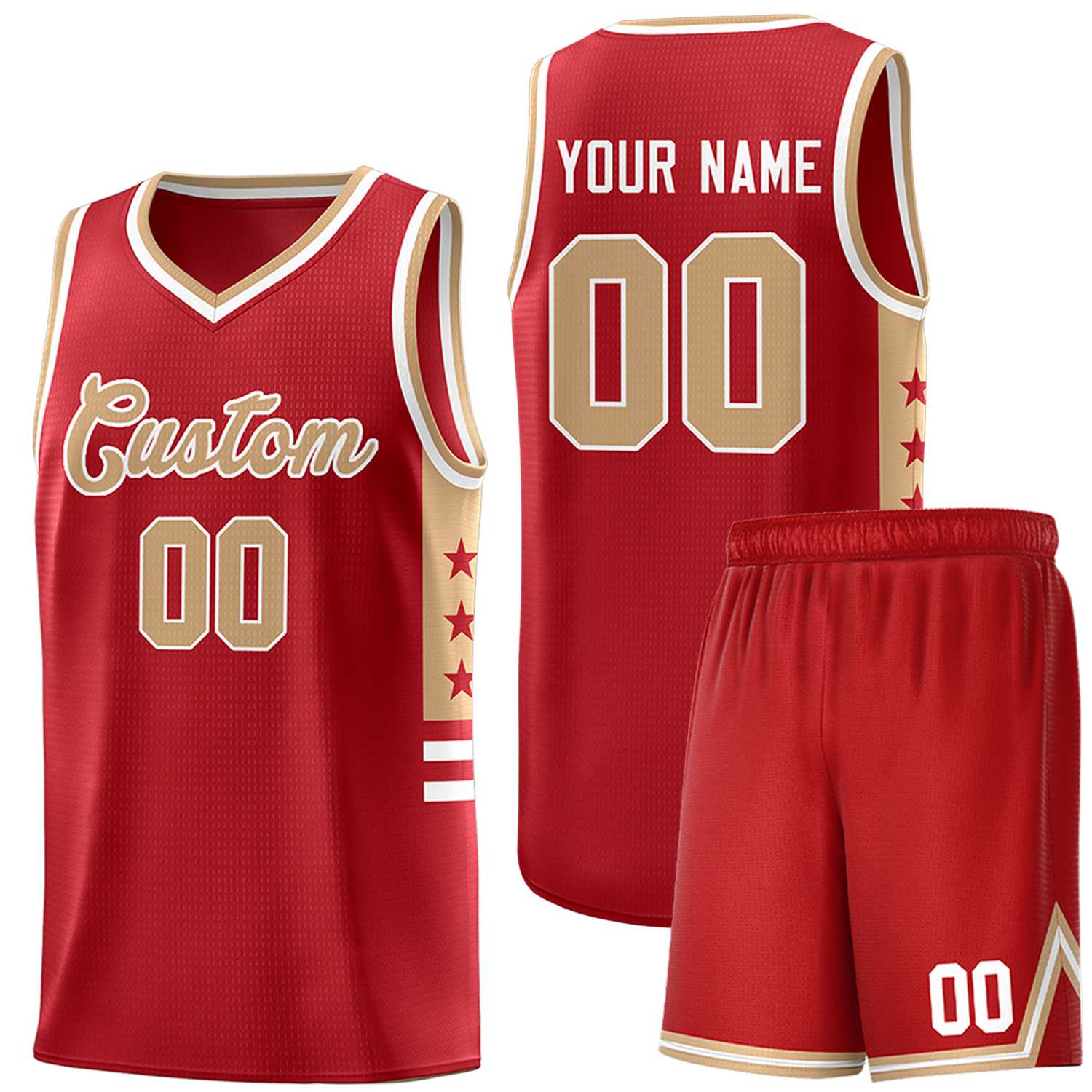 Custom Red Old Gold-White Personalized Star Pattern Sports Uniform Basketball Jersey