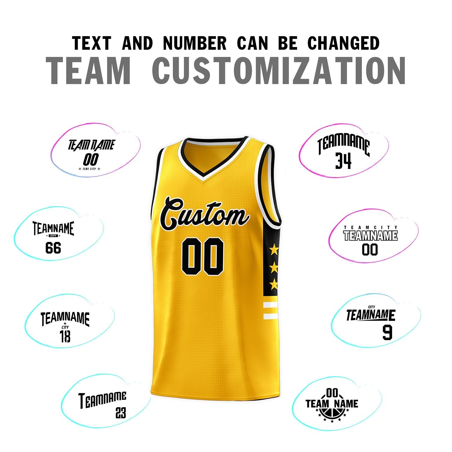 Custom Yellow Black-White Personalized Star Pattern Sports Uniform Basketball Jersey