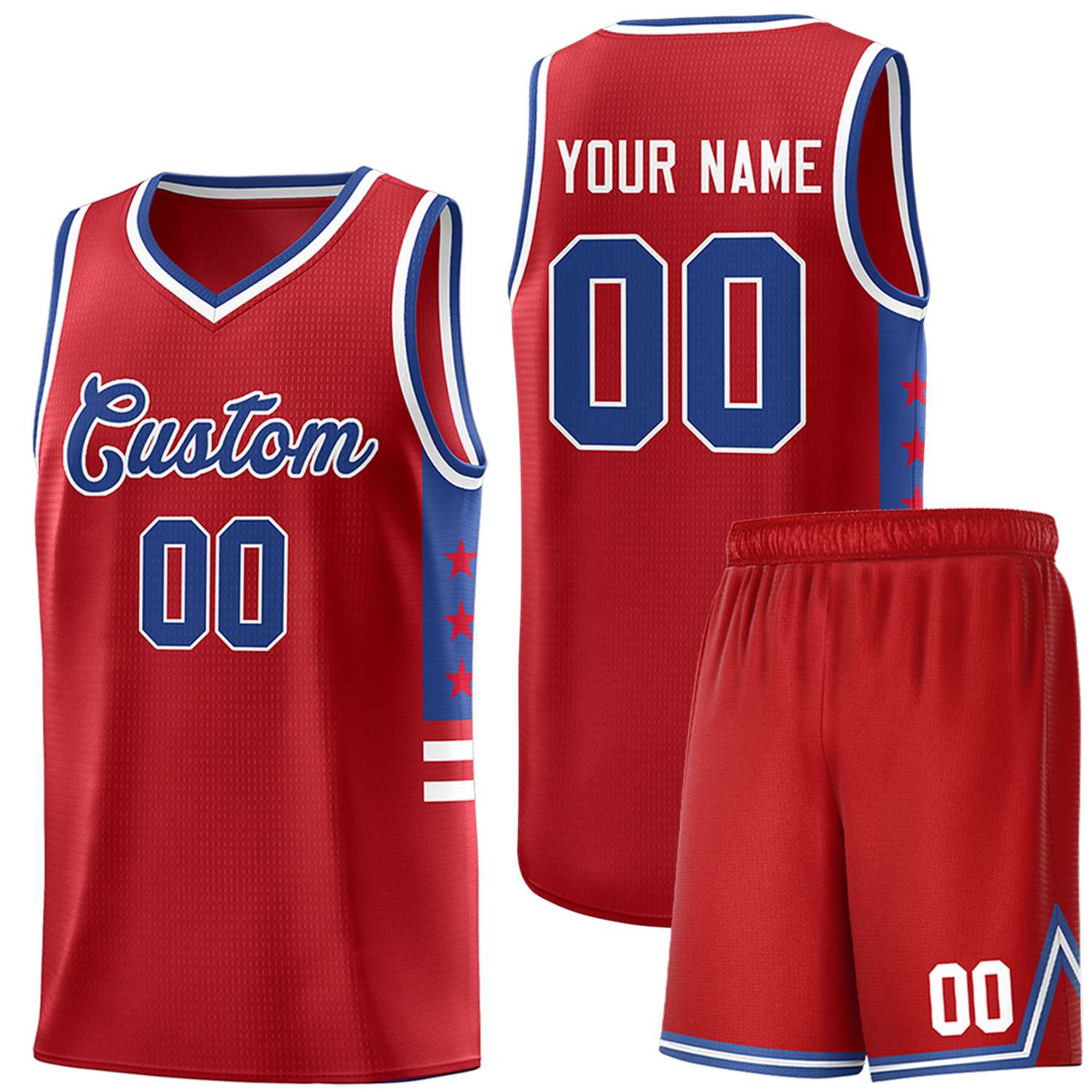 Custom Red Royal-White Personalized Star Pattern Sports Uniform Basketball Jersey