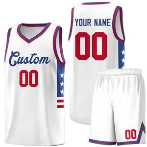 Custom White Royal-Red Personalized Star Pattern Sports Uniform Basketball Jersey