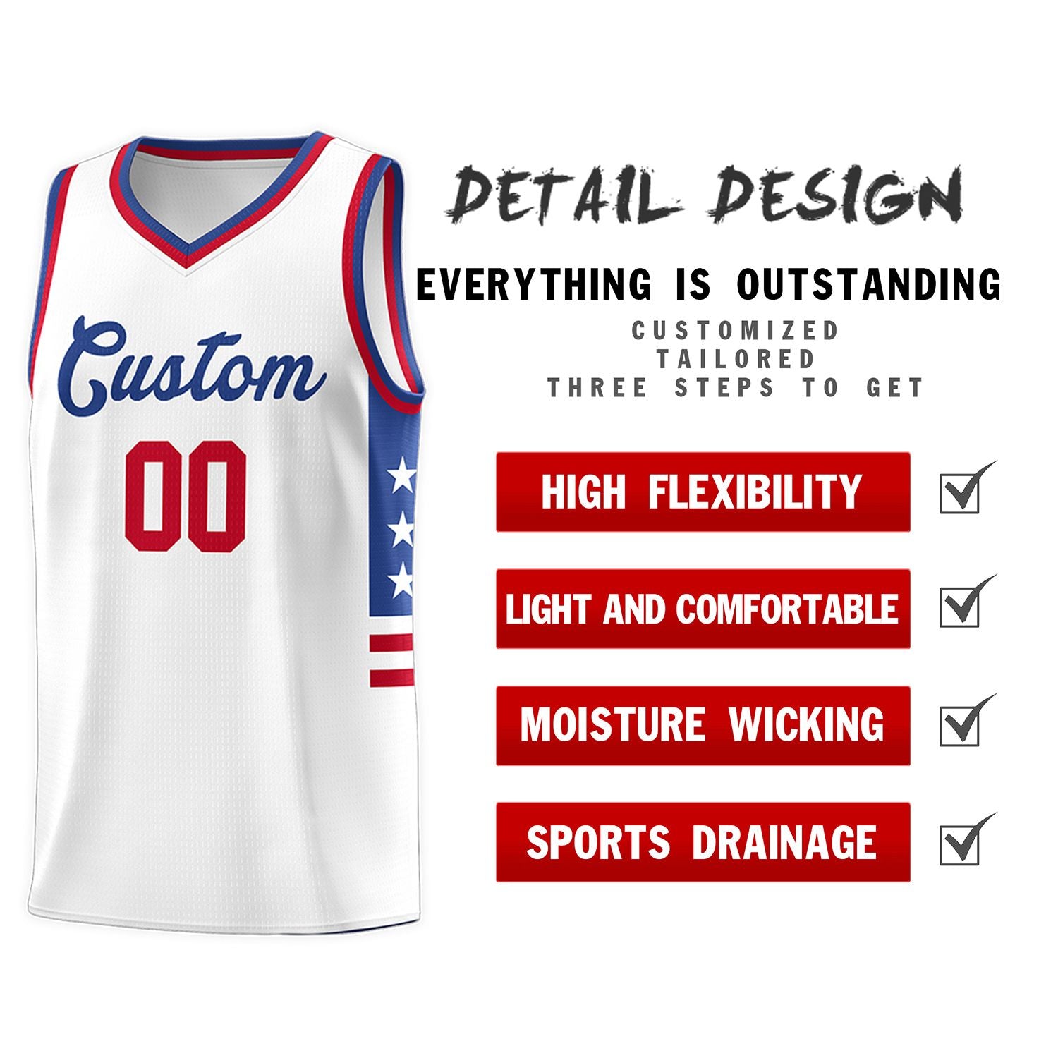 Custom White Royal-Red Personalized Star Pattern Sports Uniform Basketball Jersey