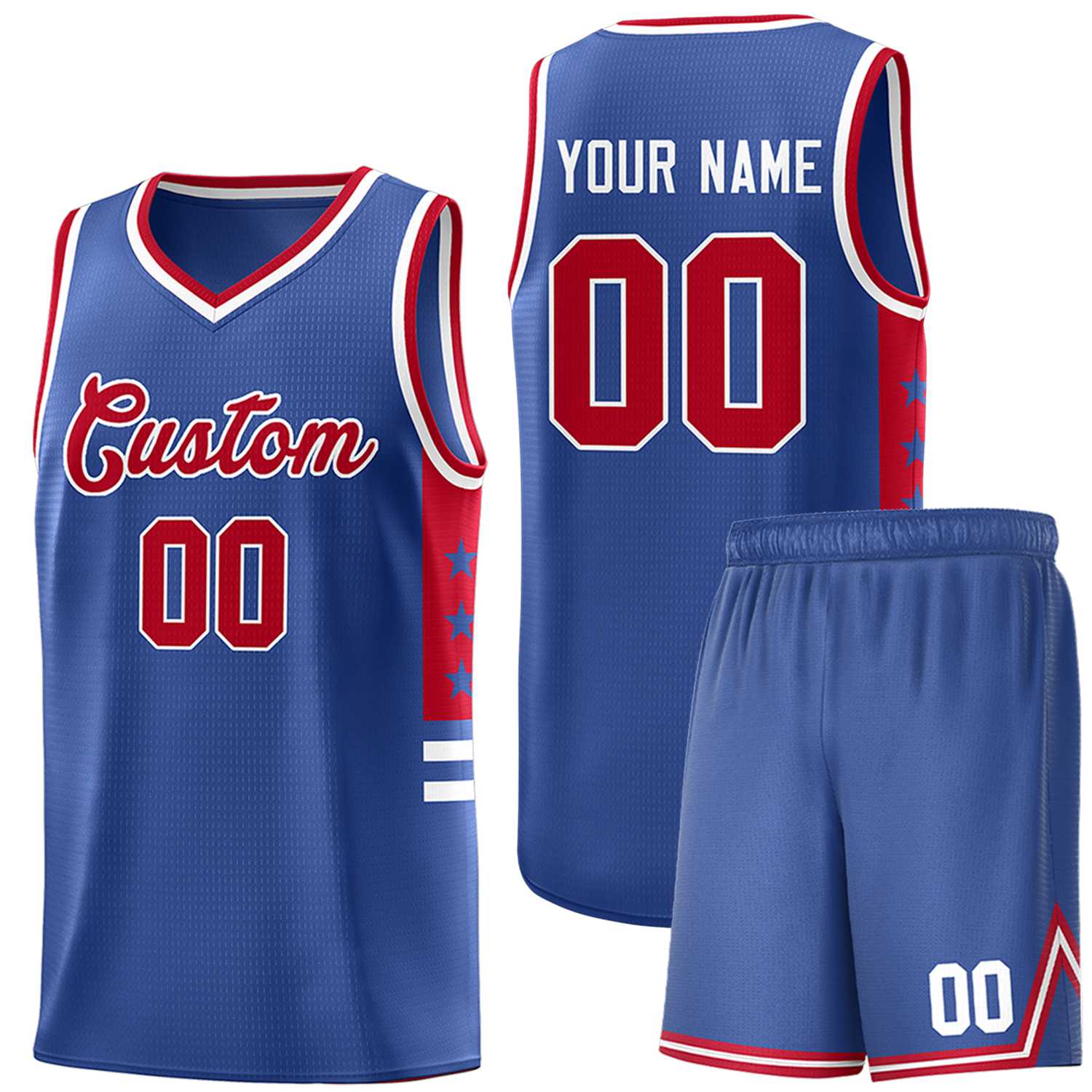 Custom Royal Red-White Personalized Star Pattern Sports Uniform Basketball Jersey