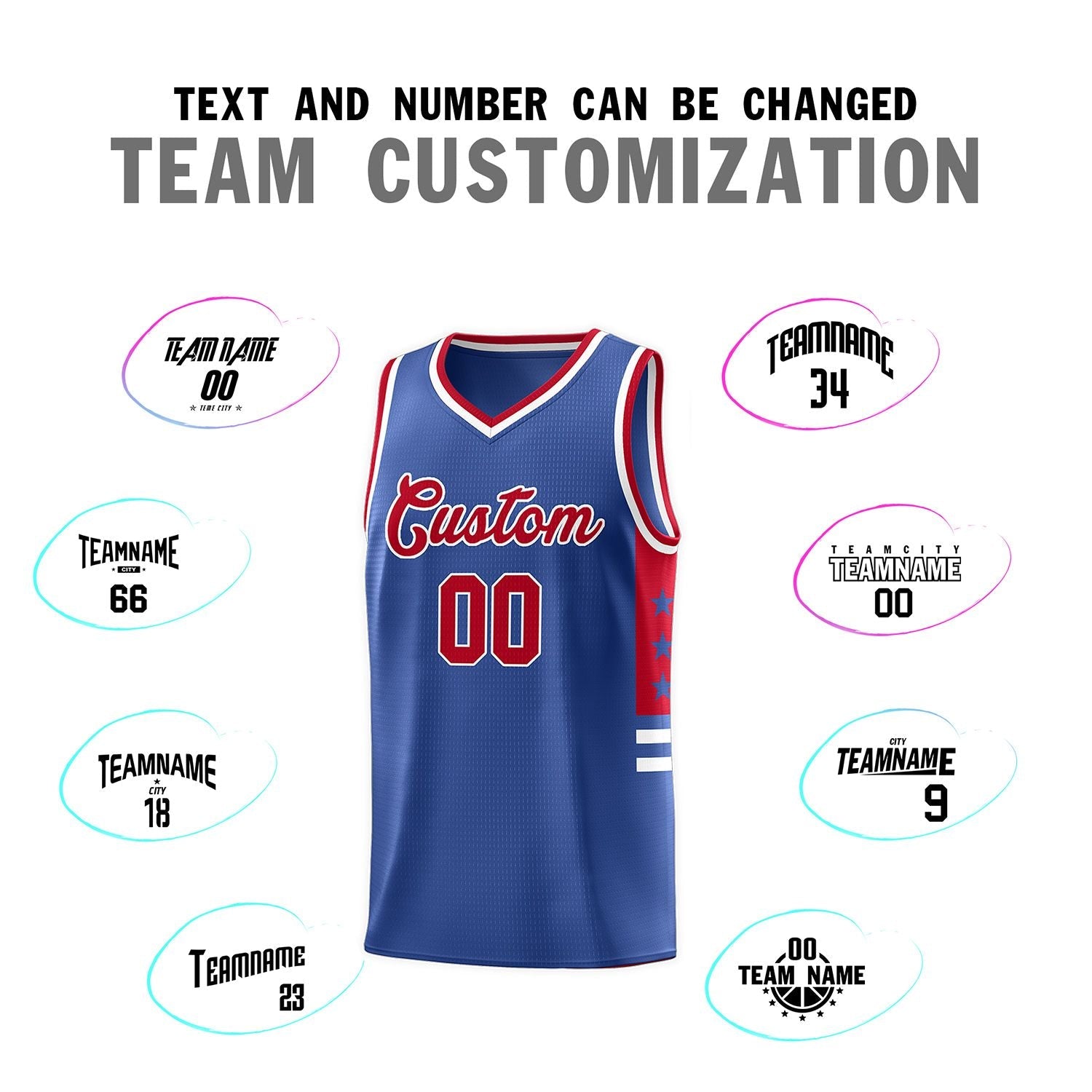 Custom Royal Red-White Personalized Star Pattern Sports Uniform Basketball Jersey