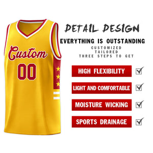 Custom Yellow Red-White Personalized Star Pattern Sports Uniform Basketball Jersey