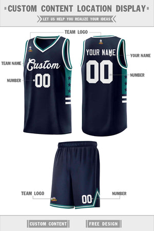 Custom Navy Aqua-White Personalized Star Pattern Sports Uniform Basketball Jersey