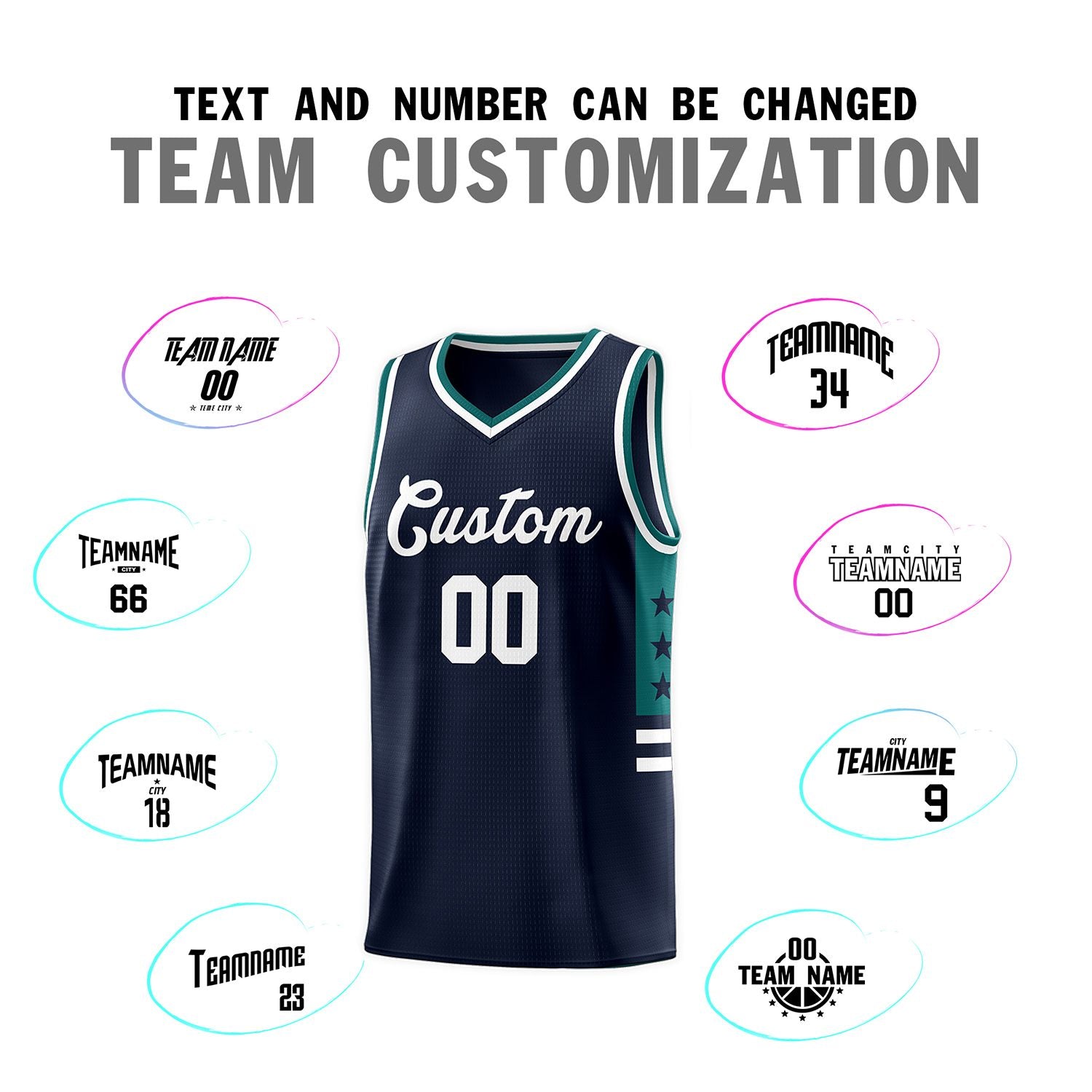 Custom Navy Aqua-White Personalized Star Pattern Sports Uniform Basketball Jersey