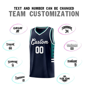 Custom Navy Aqua-White Personalized Star Pattern Sports Uniform Basketball Jersey