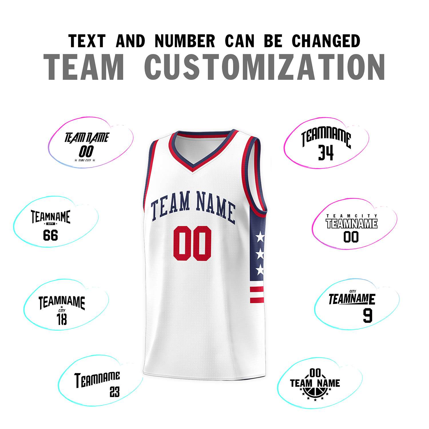 Custom White Navy-Red Personalized Star Pattern Sports Uniform Basketball Jersey