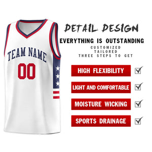 Custom White Navy-Red Personalized Star Pattern Sports Uniform Basketball Jersey