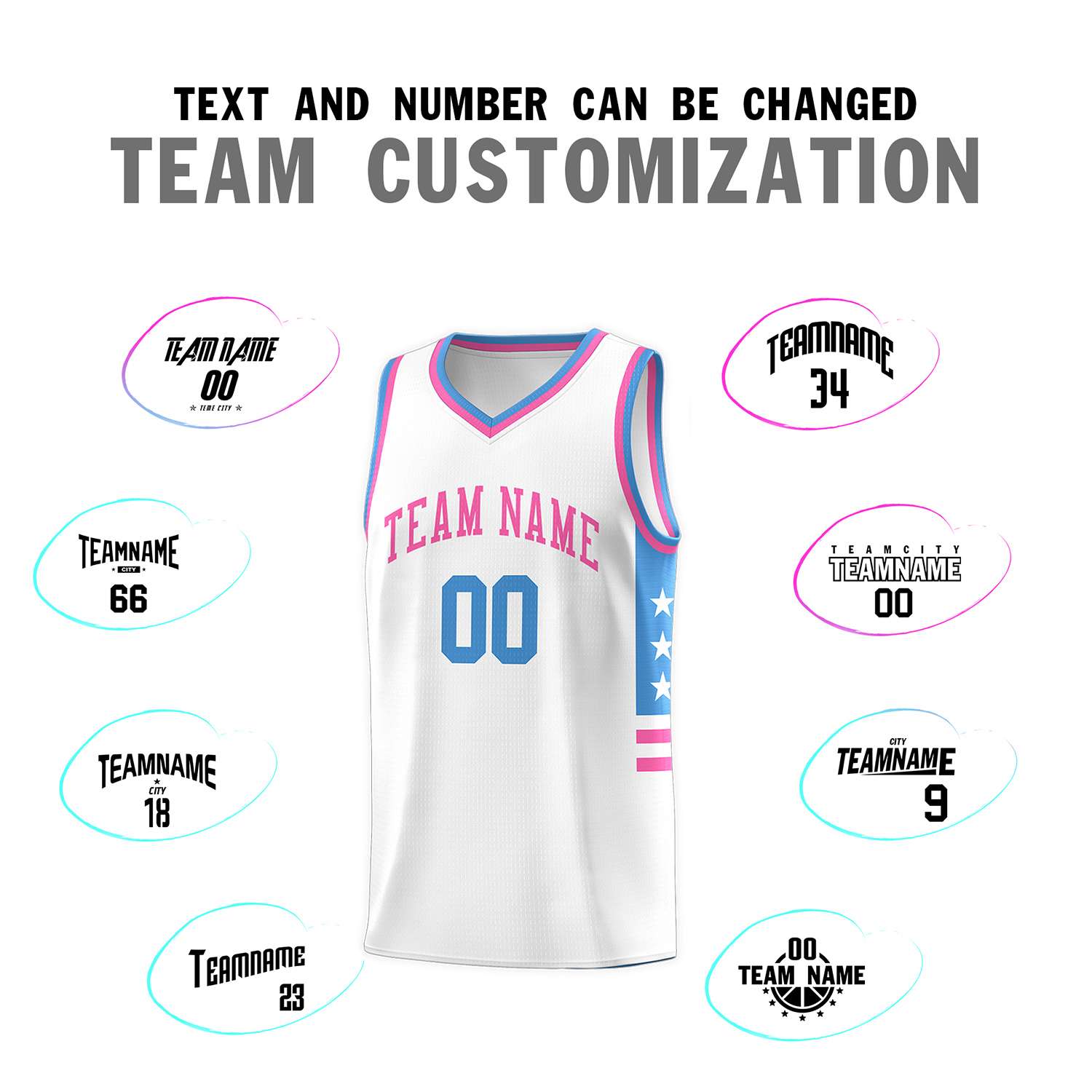 Custom White Powder Blue-Pink Personalized Star Pattern Sports Uniform Basketball Jersey