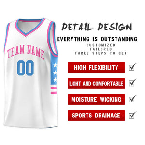 Custom White Powder Blue-Pink Personalized Star Pattern Sports Uniform Basketball Jersey