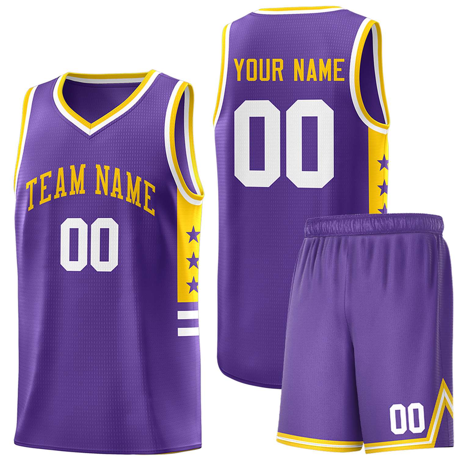 Custom Purple Yellow-White Personalized Star Pattern Sports Uniform Basketball Jersey