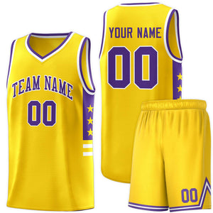 Custom Yellow Purple-White Personalized Star Pattern Sports Uniform Basketball Jersey