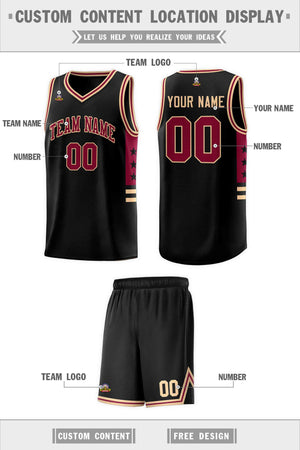 Custom Black Khaki-Crimson Personalized Star Pattern Sports Uniform Basketball Jersey