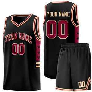 Custom Black Khaki-Crimson Personalized Star Pattern Sports Uniform Basketball Jersey