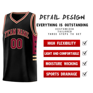 Custom Black Khaki-Crimson Personalized Star Pattern Sports Uniform Basketball Jersey