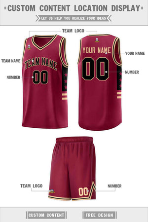 Custom Crimson Khaki-Black Personalized Star Pattern Sports Uniform Basketball Jersey