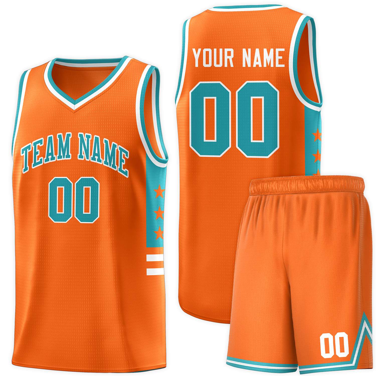 Custom Orange Aqua-White Personalized Star Pattern Sports Uniform Basketball Jersey