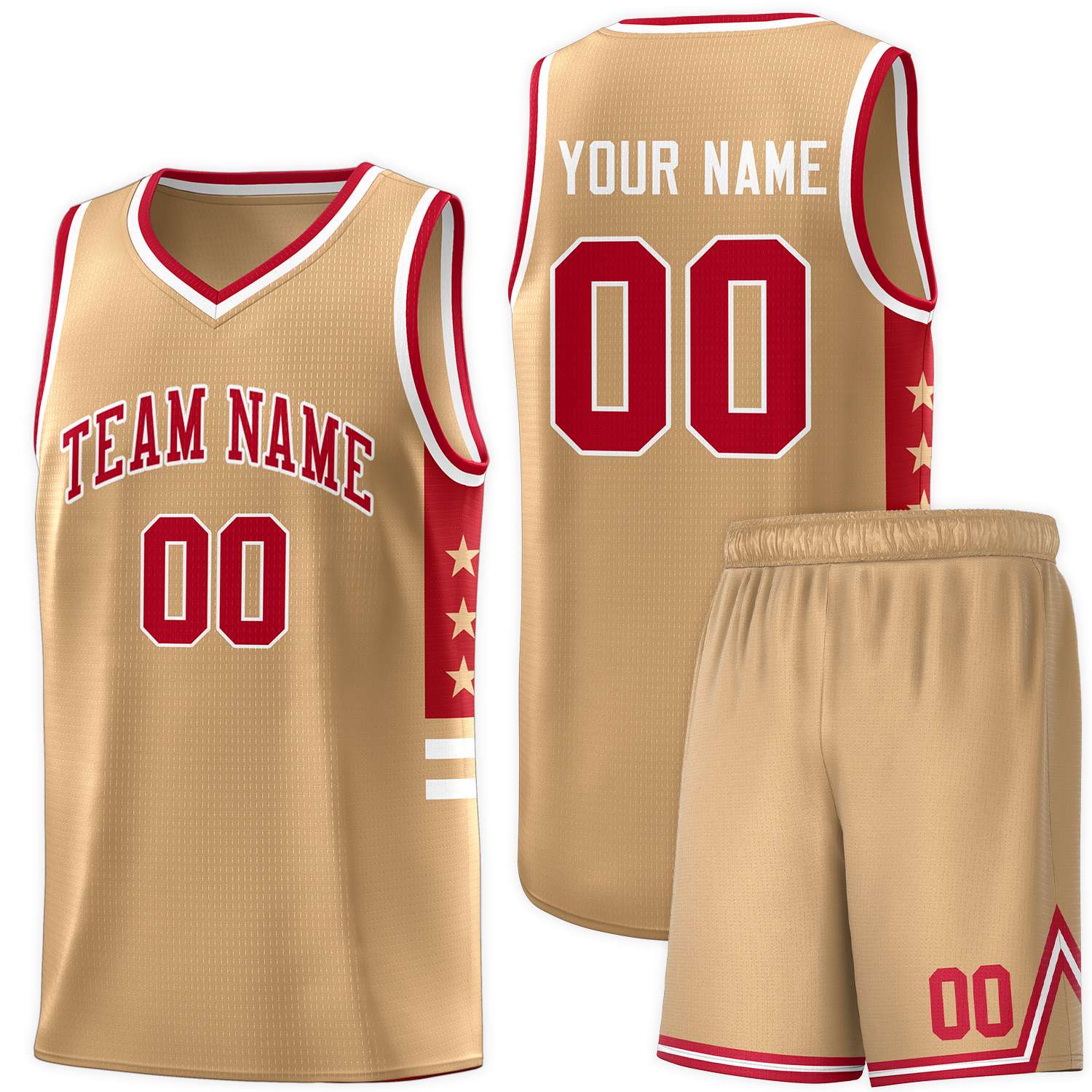 Custom Old Gold Red-White Personalized Star Pattern Sports Uniform Basketball Jersey