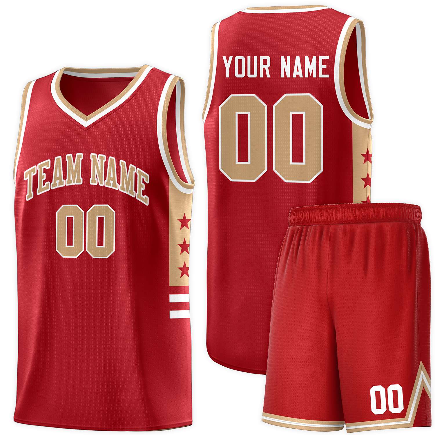 Custom Red Old Gold-White Personalized Star Pattern Sports Uniform Basketball Jersey