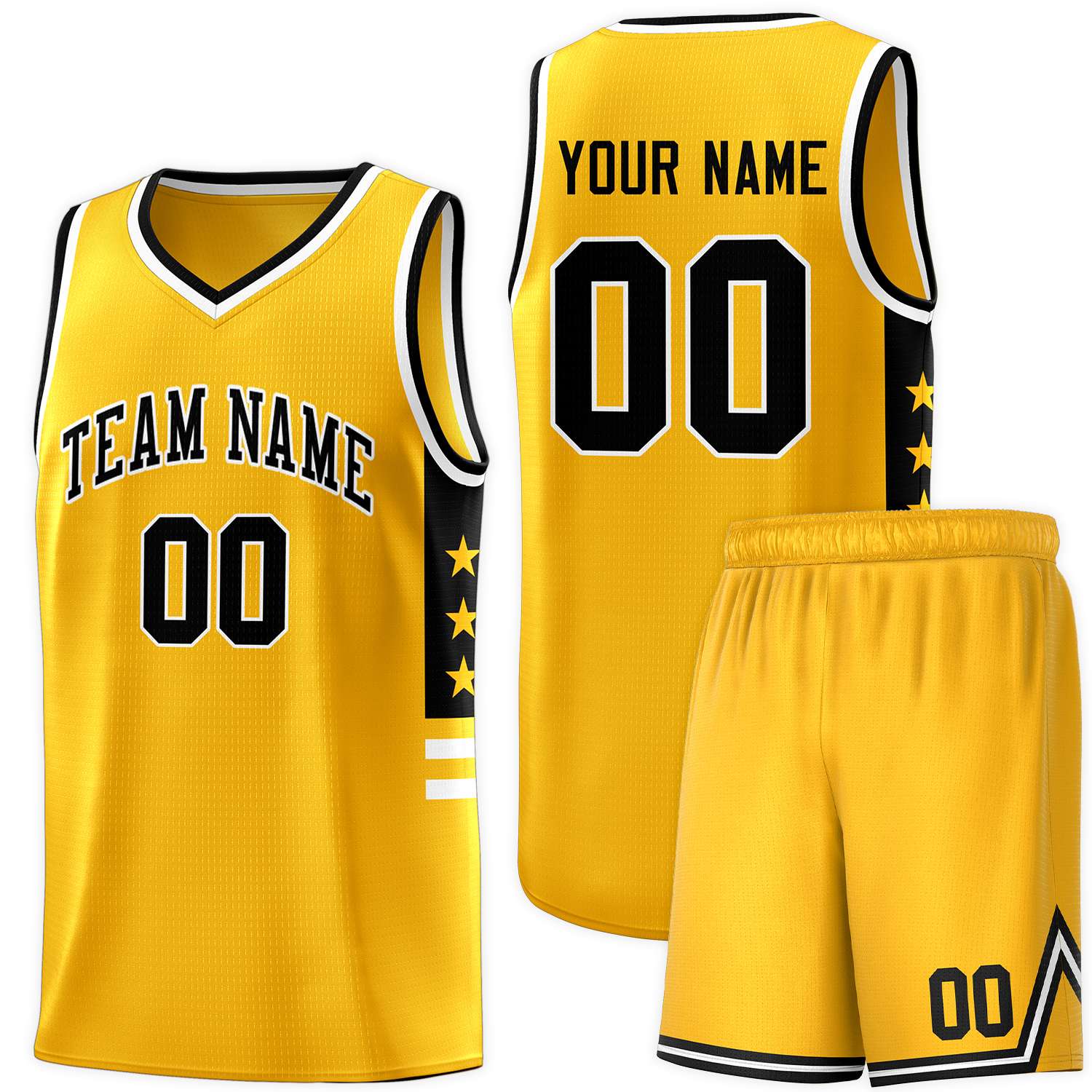 Custom Yellow Black-White Personalized Star Pattern Sports Uniform Basketball Jersey