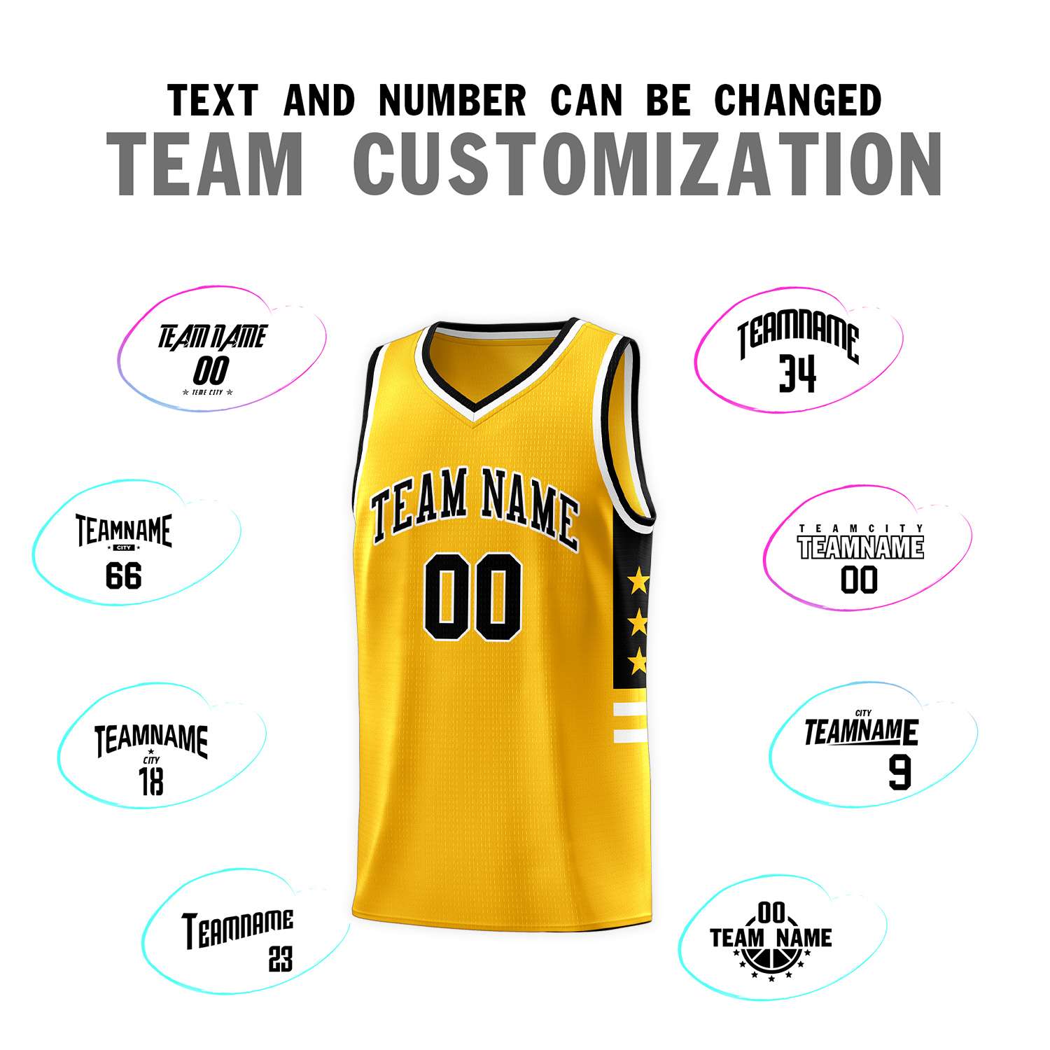 Custom Yellow Black-White Personalized Star Pattern Sports Uniform Basketball Jersey