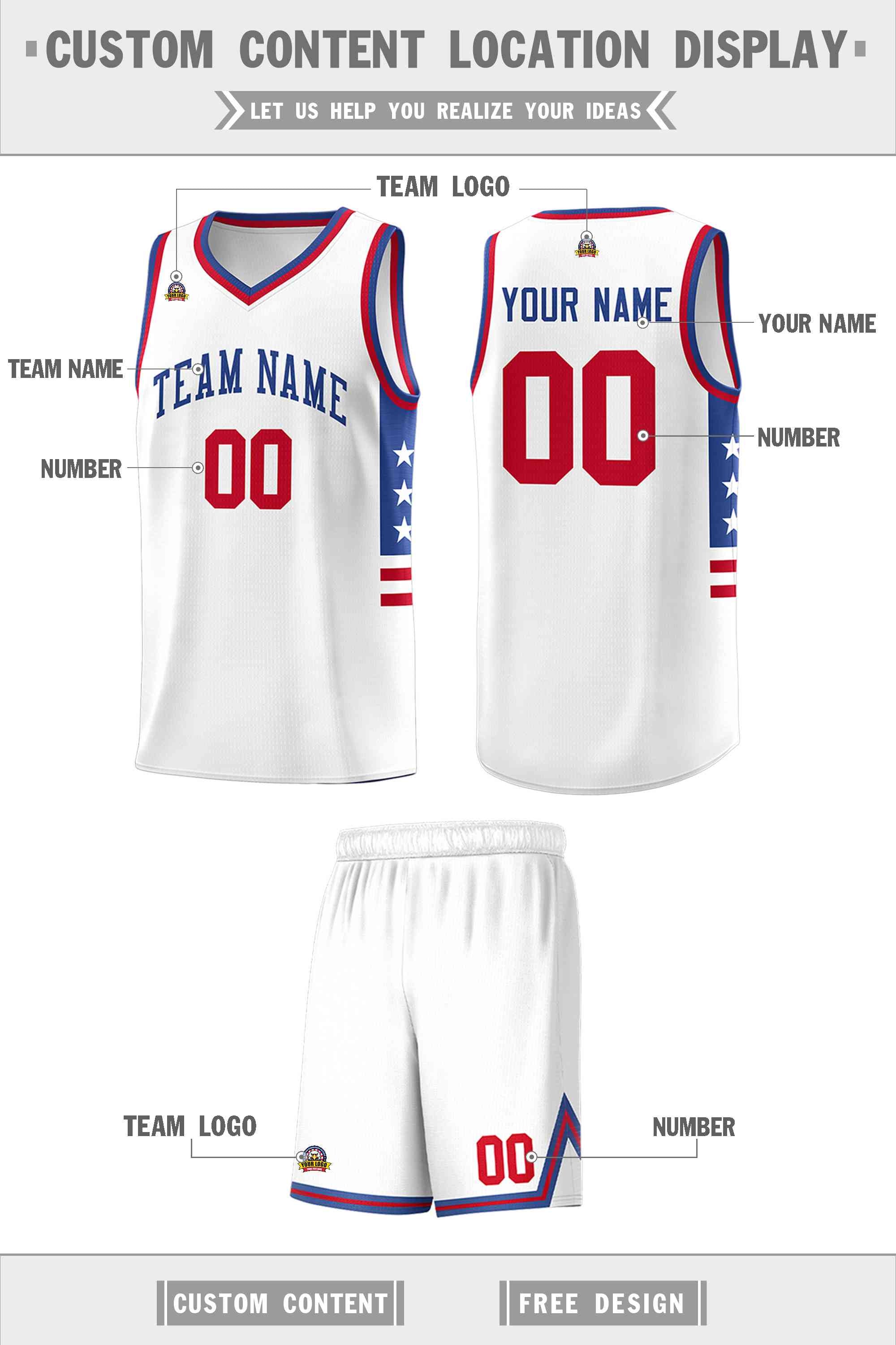 Custom White Royal-Red Personalized Star Pattern Sports Uniform Basketball Jersey