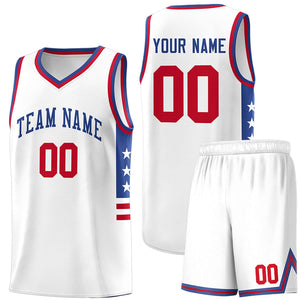 Custom White Royal-Red Personalized Star Pattern Sports Uniform Basketball Jersey