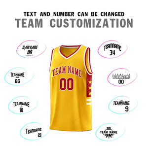 Custom Yellow Red-White Personalized Star Pattern Sports Uniform Basketball Jersey