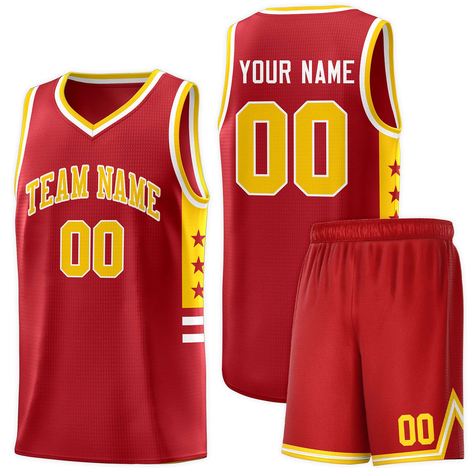 Custom Red Yellow-White Personalized Star Pattern Sports Uniform Basketball Jersey