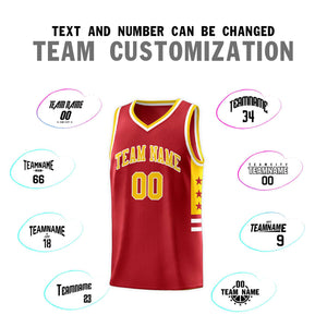 Custom Red Yellow-White Personalized Star Pattern Sports Uniform Basketball Jersey