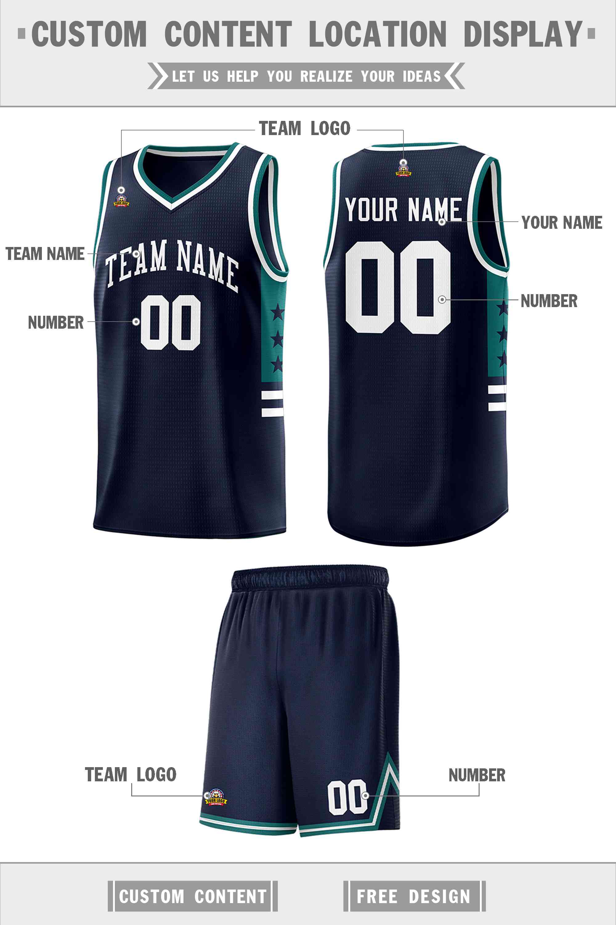 Custom Navy Aqua-White Personalized Star Pattern Sports Uniform Basketball Jersey