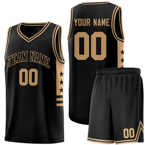 Custom Black Old Gold Personalized Star Pattern Sports Uniform Basketball Jersey