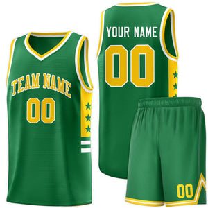 Custom Kelly Green Yellow-White Personalized Star Pattern Sports Uniform Basketball Jersey