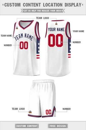 Custom White Navy-Red Personalized Star Pattern Sports Uniform Basketball Jersey