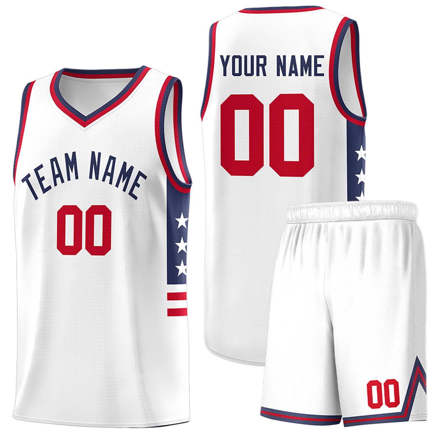 Custom White Navy-Red Personalized Star Pattern Sports Uniform Basketball Jersey