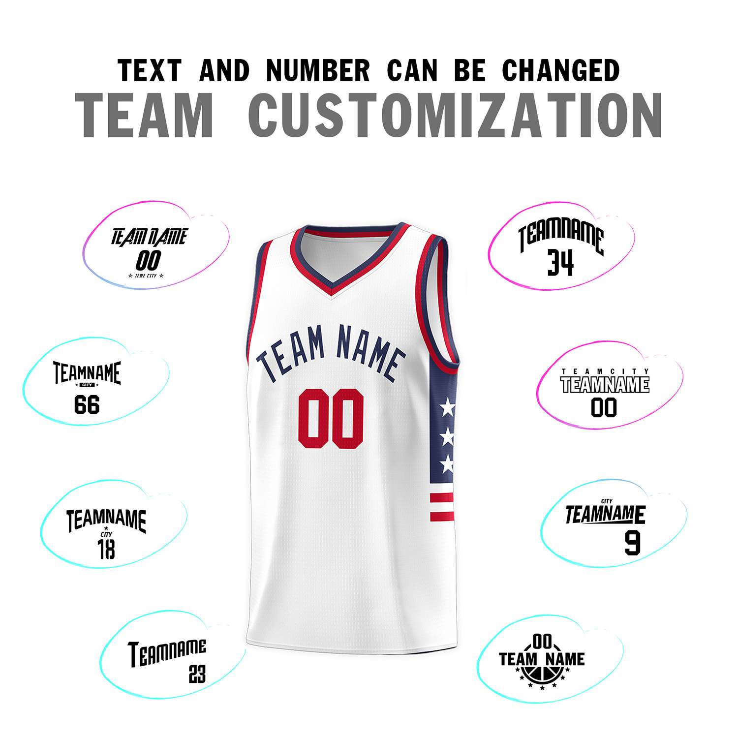 Custom White Navy-Red Personalized Star Pattern Sports Uniform Basketball Jersey