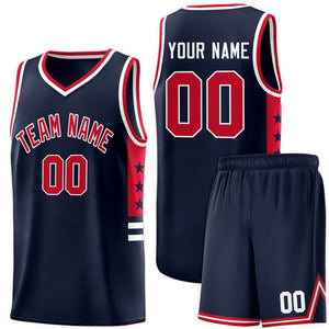 Custom Navy Red-White Personalized Star Pattern Sports Uniform Basketball Jersey