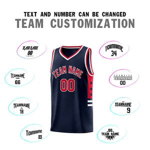 Custom Navy Red-White Personalized Star Pattern Sports Uniform Basketball Jersey