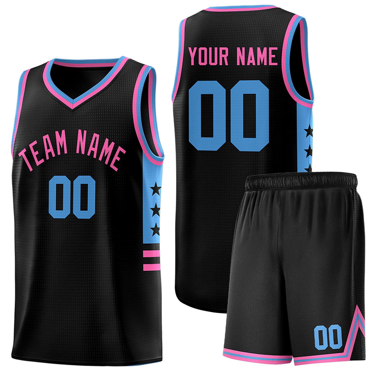 Custom Black Powder Blue-Pink Personalized Star Pattern Sports Uniform Basketball Jersey