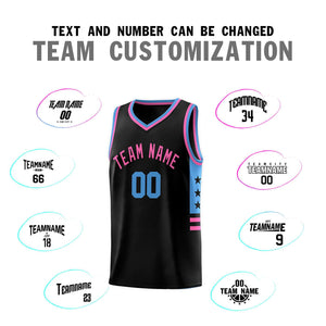 Custom Black Powder Blue-Pink Personalized Star Pattern Sports Uniform Basketball Jersey