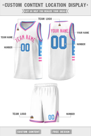 Custom White Powder Blue-Pink Personalized Star Pattern Sports Uniform Basketball Jersey